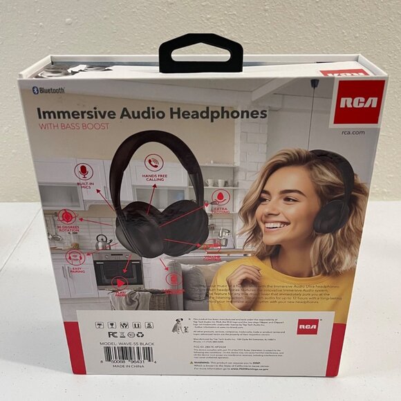 RCA Immersive Bluetooth Audio Headphones With Bass Boost, Black, New - Picture 6 of 12